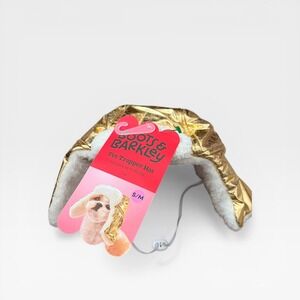 Boots & Barkley Gold Metallic Pet Trapper Hat Faux Fur Lining S/M Up to 40 lbs
